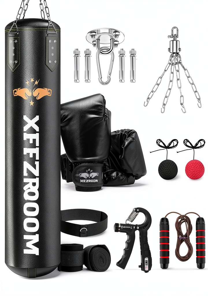 Athlete striking the xffzroom 4ft punching bag in a home gym