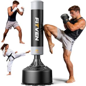 FITVEN Leather Punching Bag Silver Boxing Gear-0