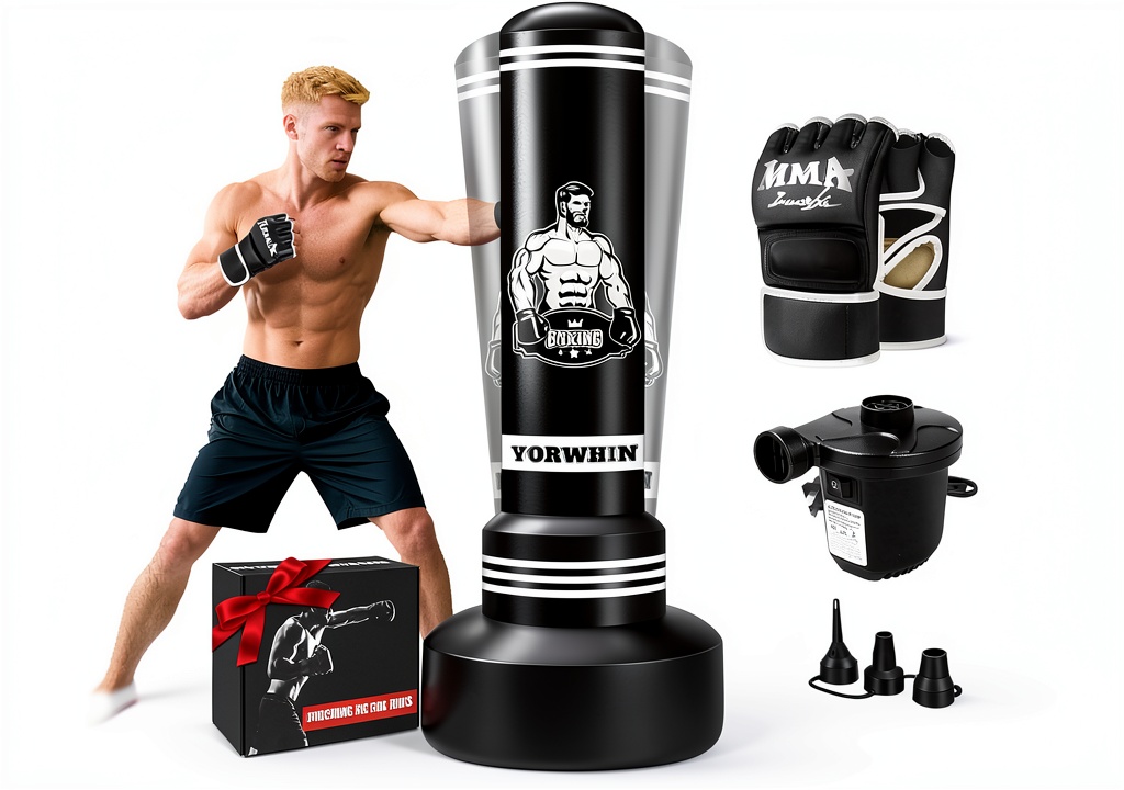 Heavy punching bag in use