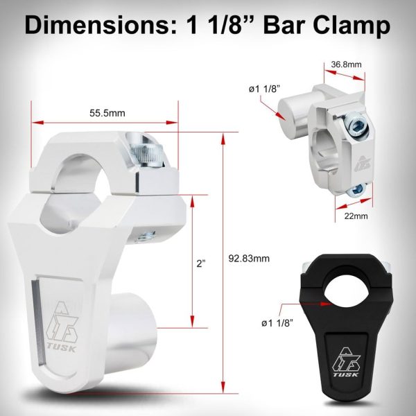 Tusk 2" Pivoting Bar Risers 1 1/8" Bar Clamp to 1-1/8" Handlebars – Universal Fit, Black-1